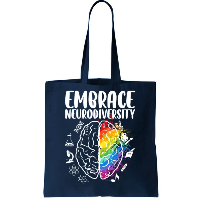 Embrace Neurodiversity Autism Awareness Colorful Brain Tote Bag