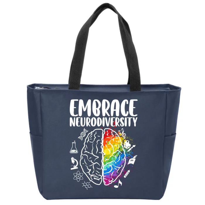 Embrace Neurodiversity Autism Awareness Colorful Brain Zip Tote Bag