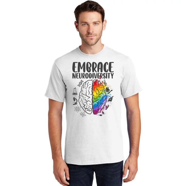 Embrace Neurodiversity Autism Awareness Colorful Brain Tall T-Shirt