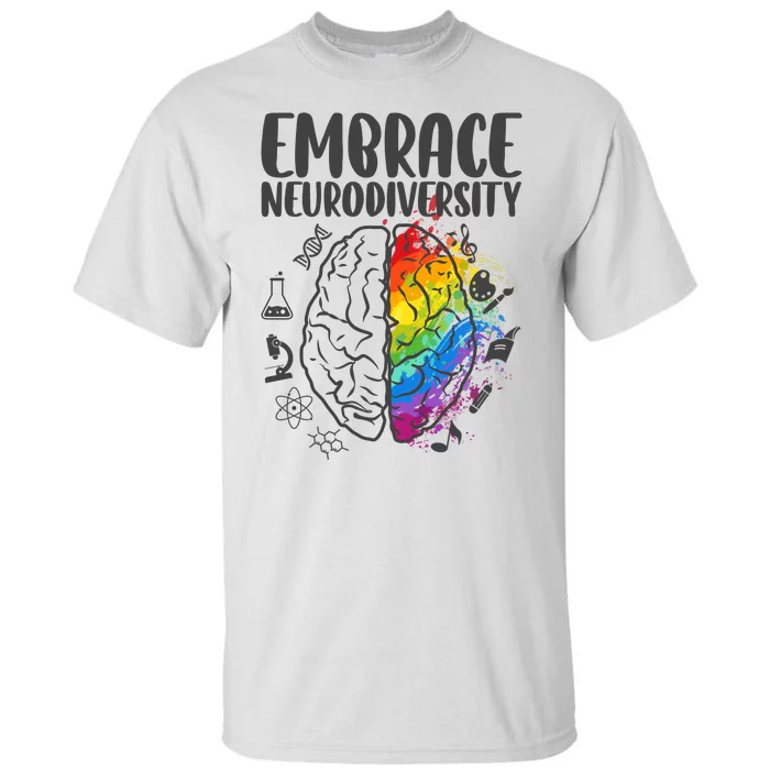 Embrace Neurodiversity Autism Awareness Colorful Brain Tall T-Shirt