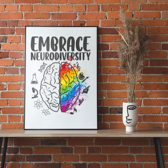 Embrace Neurodiversity Autism Awareness Colorful Brain Poster