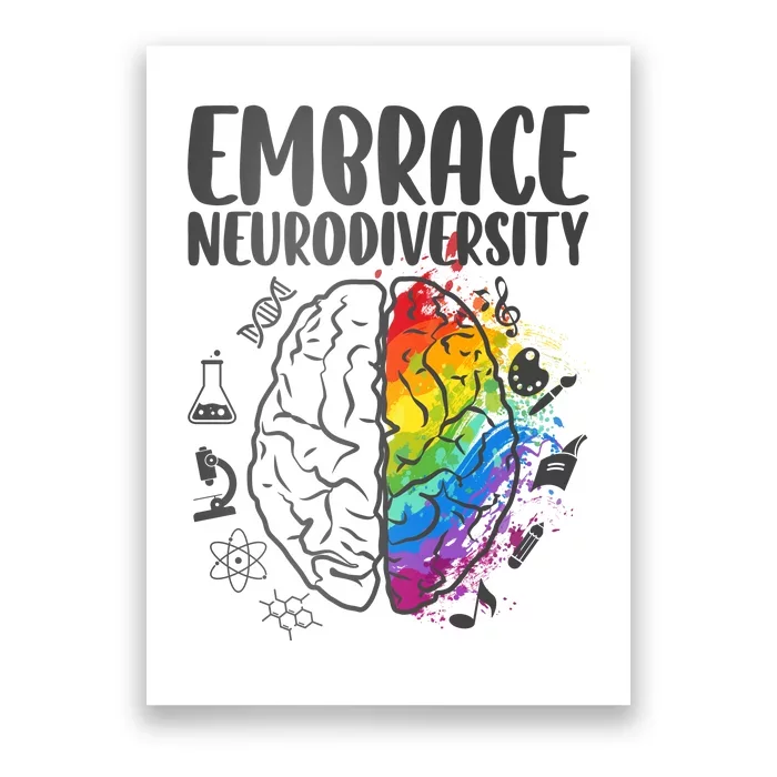 Embrace Neurodiversity Autism Awareness Colorful Brain Poster