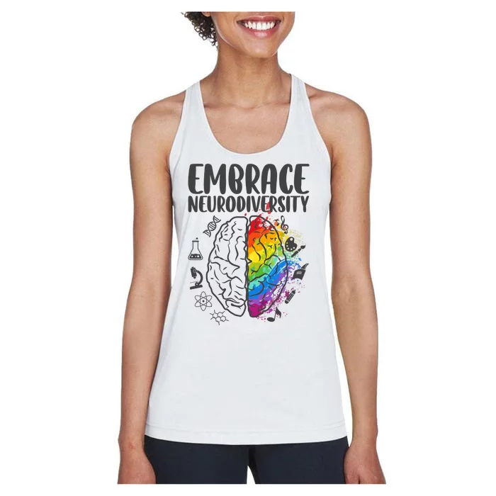 Embrace Neurodiversity Autism Awareness Colorful Brain Women's Racerback Tank