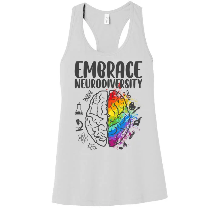 Embrace Neurodiversity Autism Awareness Colorful Brain Women's Racerback Tank