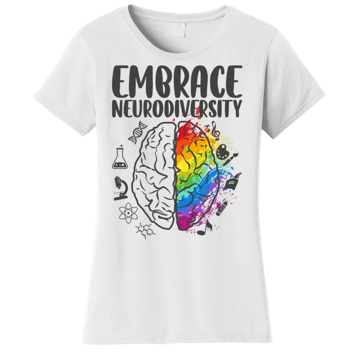 Embrace Neurodiversity Autism Awareness Colorful Brain Women's T-Shirt