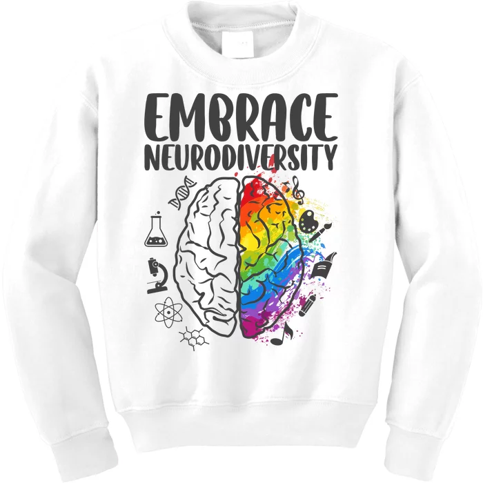 Embrace Neurodiversity Autism Awareness Colorful Brain Kids Sweatshirt