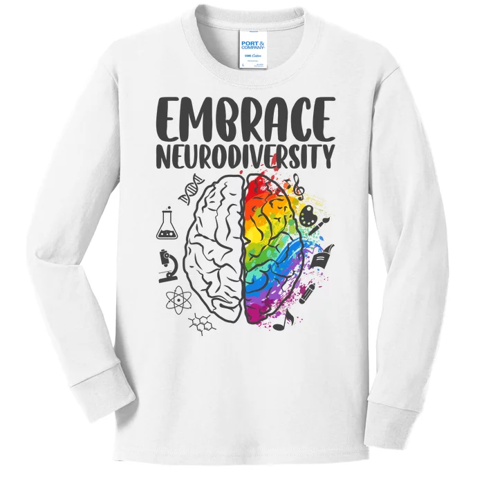 Embrace Neurodiversity Autism Awareness Colorful Brain Kids Long Sleeve Shirt