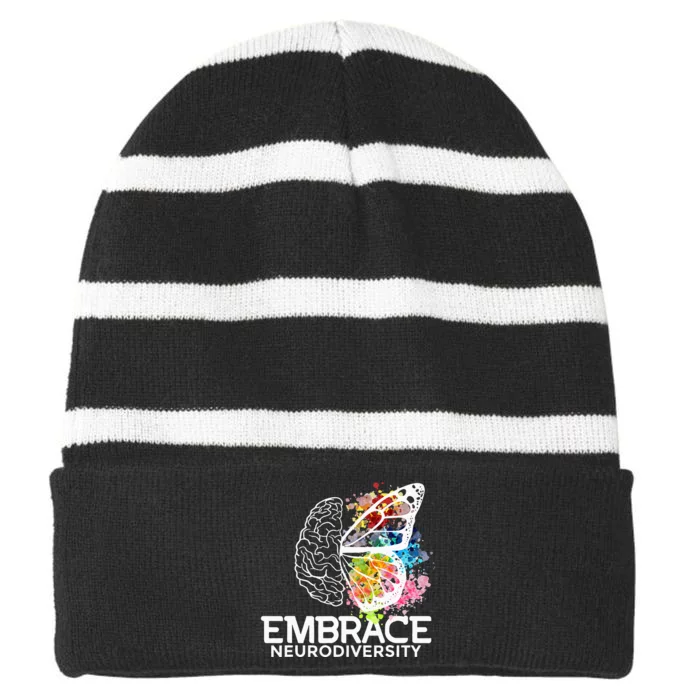 Embrace Neurodiversity Adhd Awareness Striped Beanie with Solid Band