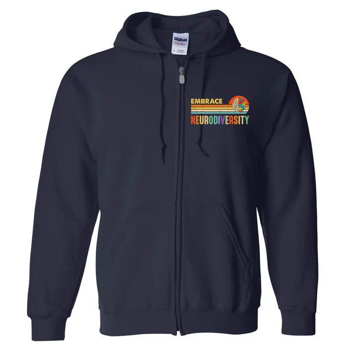 Embrace Neurodiversity Autism Awareness ASD ADHD Vintage Full Zip Hoodie