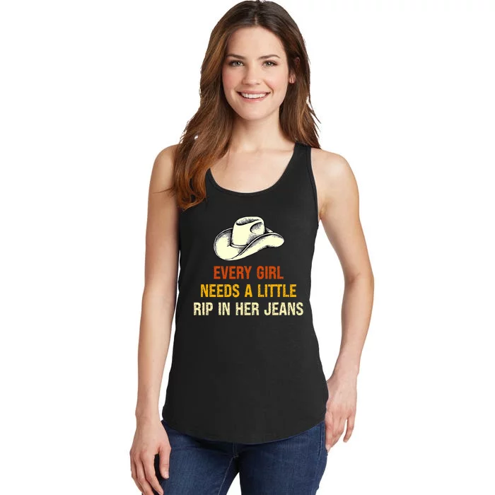 Every  Needs A Little Rip In Her Jeans Vintage Retro Ladies Essential Tank