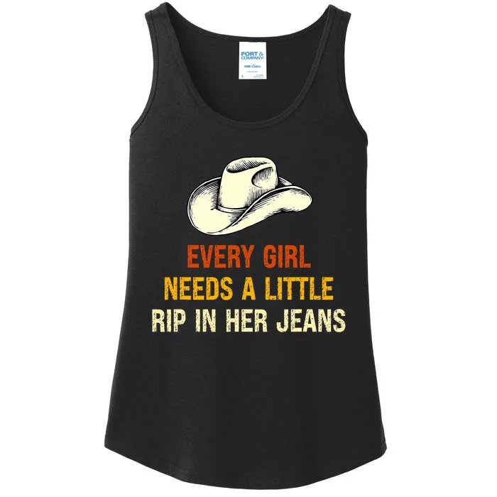 Every  Needs A Little Rip In Her Jeans Vintage Retro Ladies Essential Tank