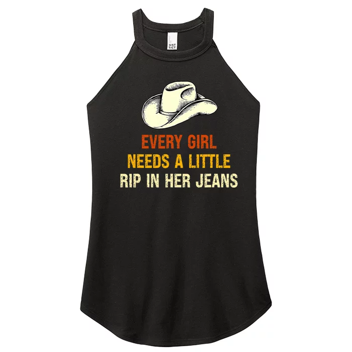 Every  Needs A Little Rip In Her Jeans Vintage Retro Women’s Perfect Tri Rocker Tank