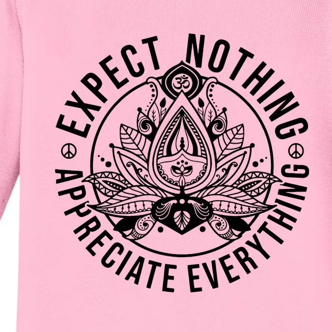 Expect Nothing Appreciate Everything Spiritual Lotus Yoga Baby Long Sleeve Bodysuit