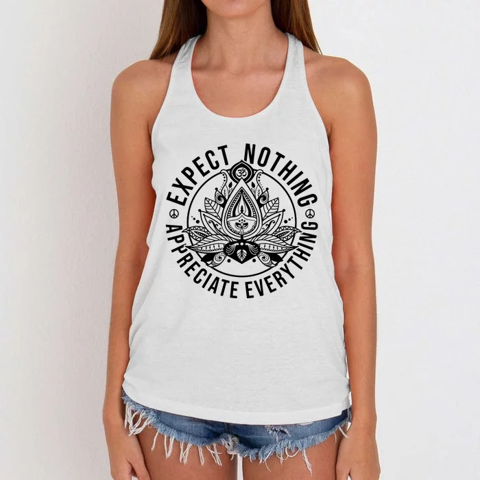 Expect Nothing Appreciate Everything Spiritual Lotus Yoga Women's Knotted Racerback Tank