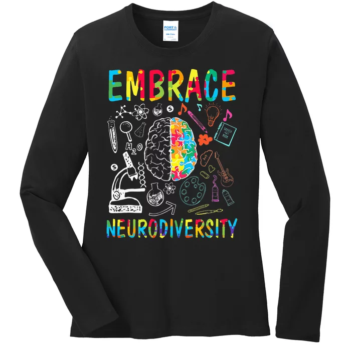 Embrace Neurodiversity Autism Awareness ASD Ladies Long Sleeve Shirt