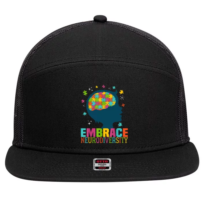 Embrace Neurodiversity Autism Awareness ASD Neurodiversity 7 Panel Mesh Trucker Snapback Hat