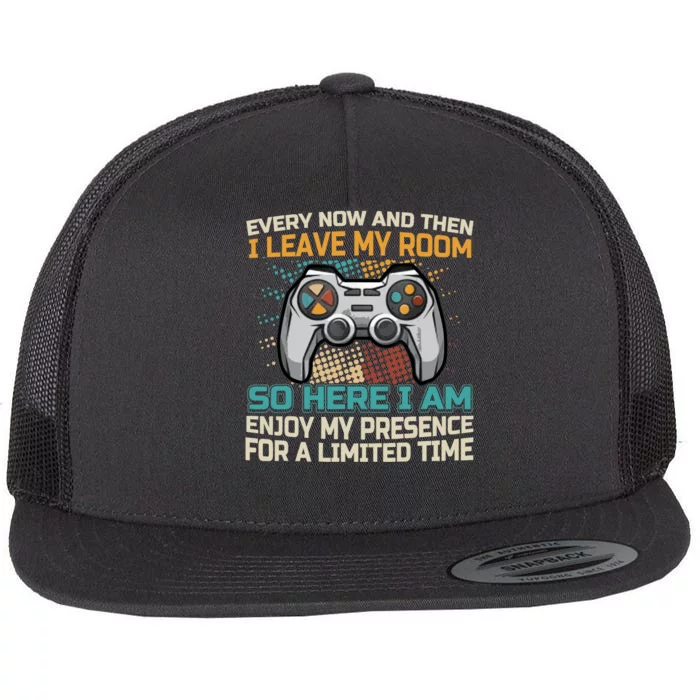 Every Now And Then I Leave My Room Funny Gaming Gamer Gift Flat Bill Trucker Hat