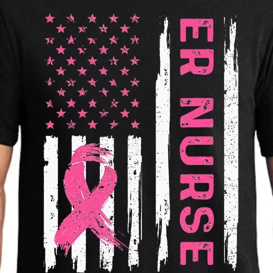 ER Nurse American Flag Nurse Breast Cancer Awareness Pajama Set