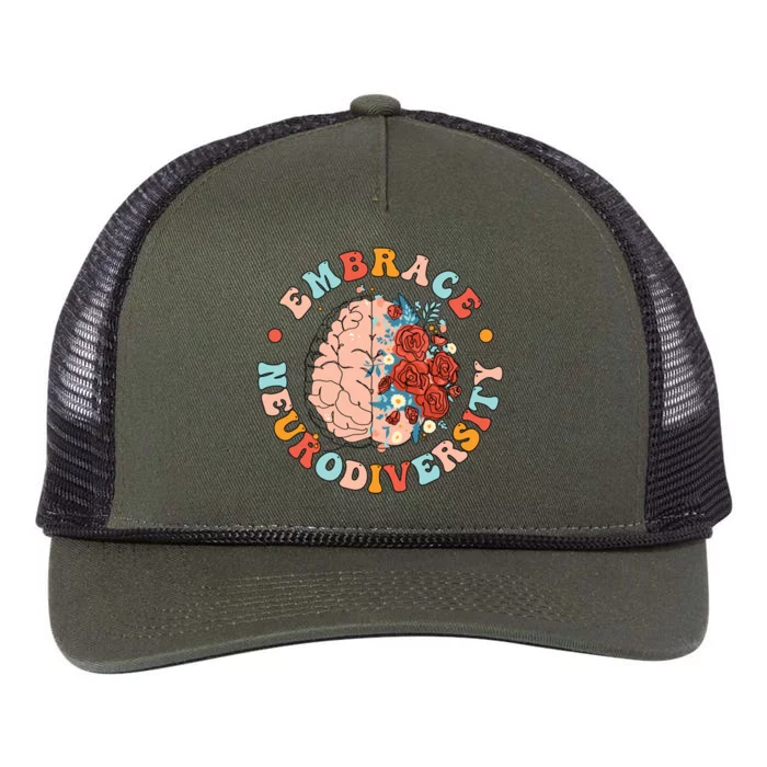 Embrace Neurodiversity Autism Awareness Neurodivergent Cute Gift Retro Rope Trucker Hat Cap