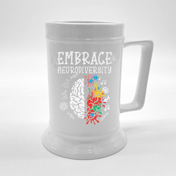 Embrace Neurodiversity Autism Awareness ASD Men Women Front & Back Beer Stein