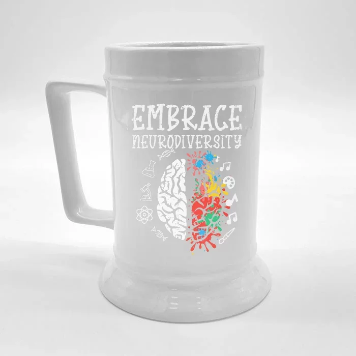 Embrace Neurodiversity Autism Awareness ASD Men Women Front & Back Beer Stein