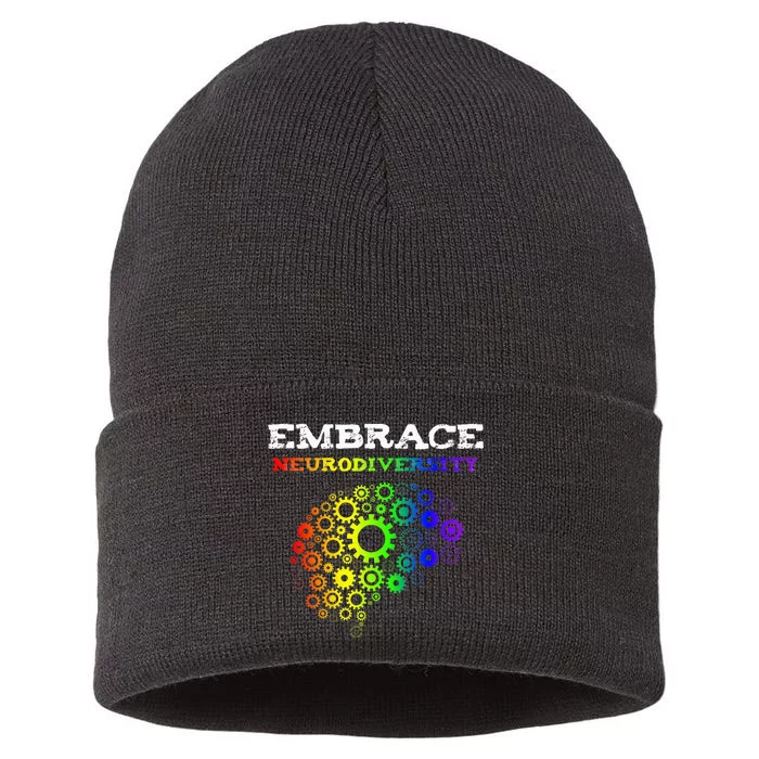 Embrace Neurodiversity Autism ADHD Rainbow Brain Screws Sustainable Knit Beanie