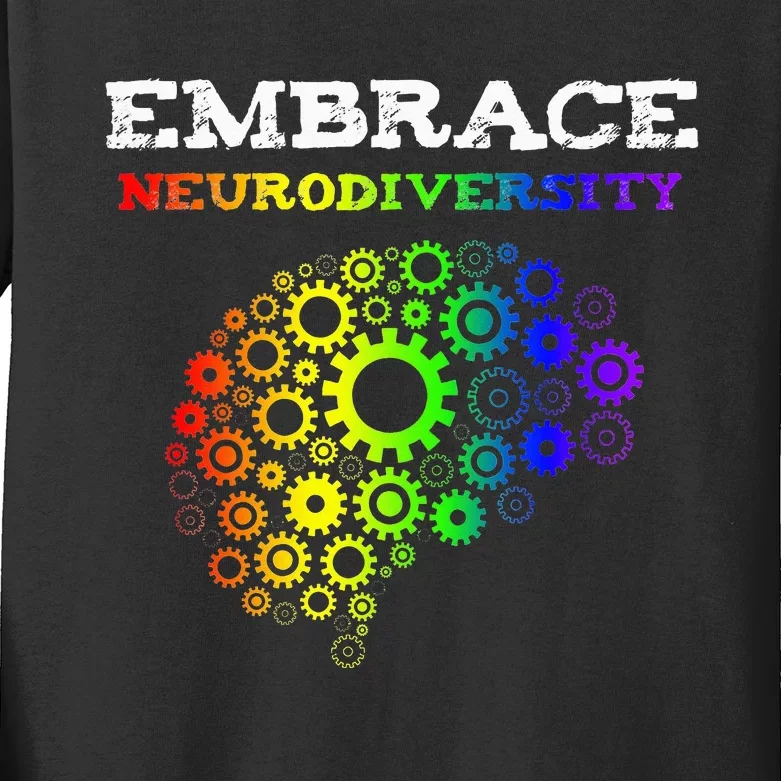 Embrace Neurodiversity Autism ADHD Rainbow Brain Screws Kids Long Sleeve Shirt