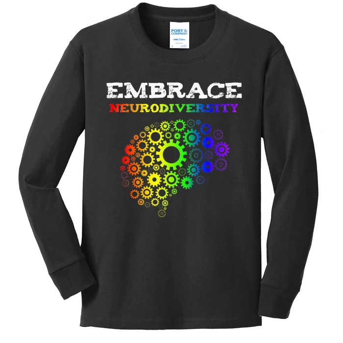 Embrace Neurodiversity Autism ADHD Rainbow Brain Screws Kids Long Sleeve Shirt