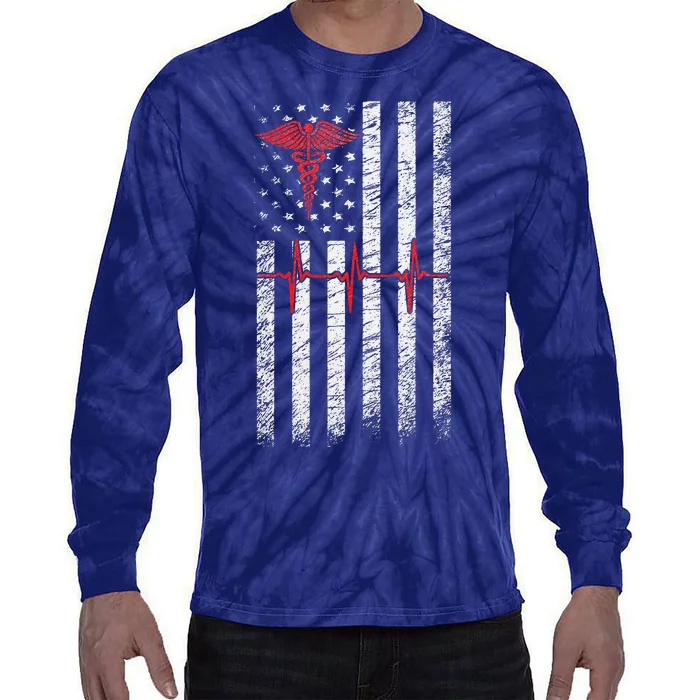 ER Nurse American Flag Design Emergency Nurses Day Tie-Dye Long Sleeve Shirt