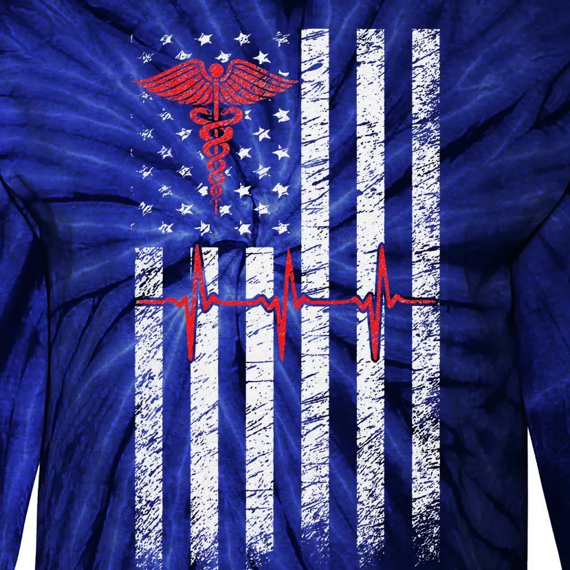 ER Nurse American Flag Design Emergency Nurses Day Tie-Dye Long Sleeve Shirt