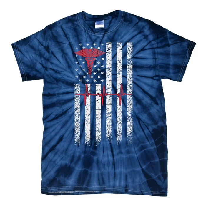 ER Nurse American Flag Design Emergency Nurses Day Tie-Dye T-Shirt