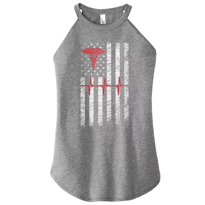 ER Nurse American Flag Design Emergency Nurses Day Women’s Perfect Tri Rocker Tank