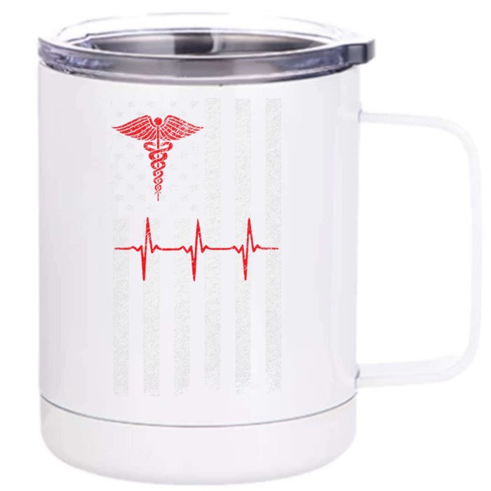 ER Nurse American Flag Design Emergency Nurses Day Front & Back 12oz Stainless Steel Tumbler Cup