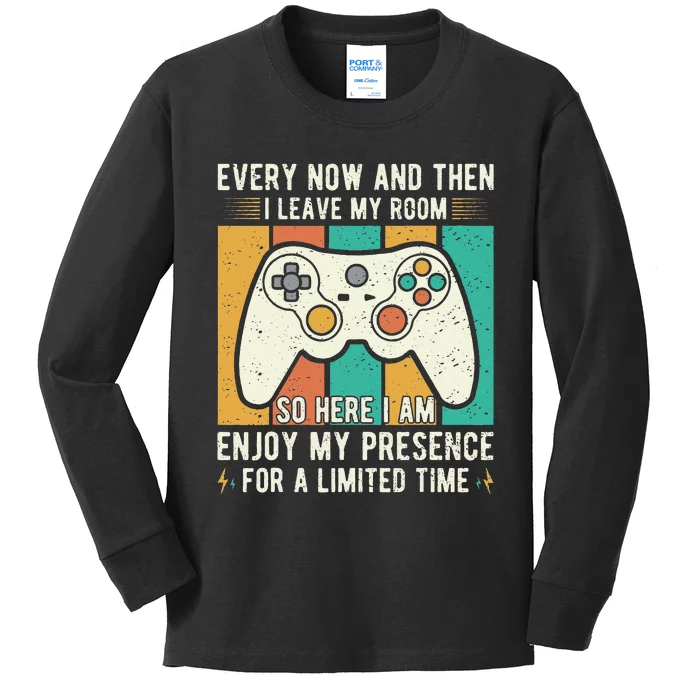 every now and then i leave my room funny gaming Kids Long Sleeve Shirt