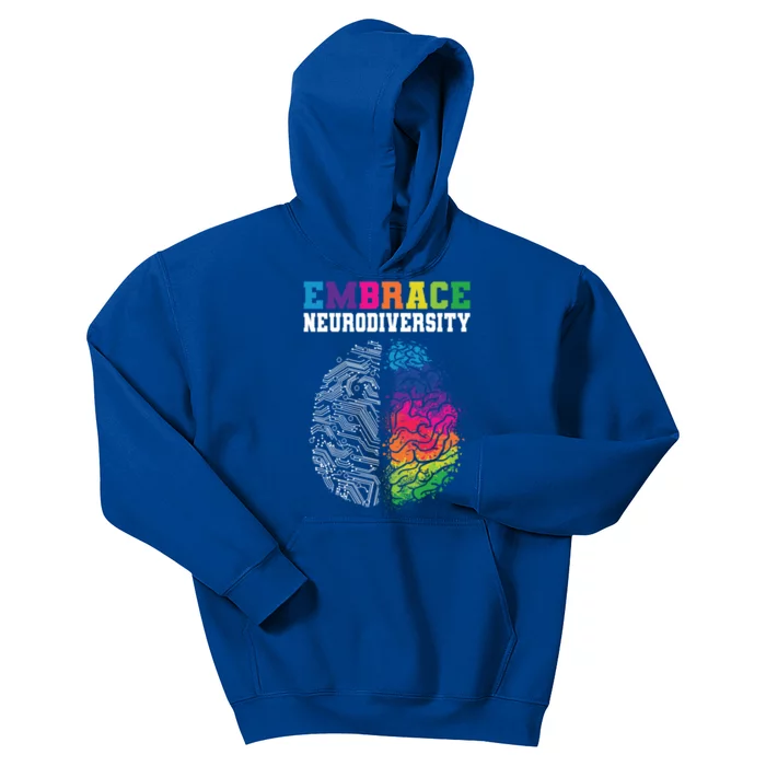 Embrace Neurodiversity Autism Adhd Asd Rainbow Brain Gift Kids Hoodie