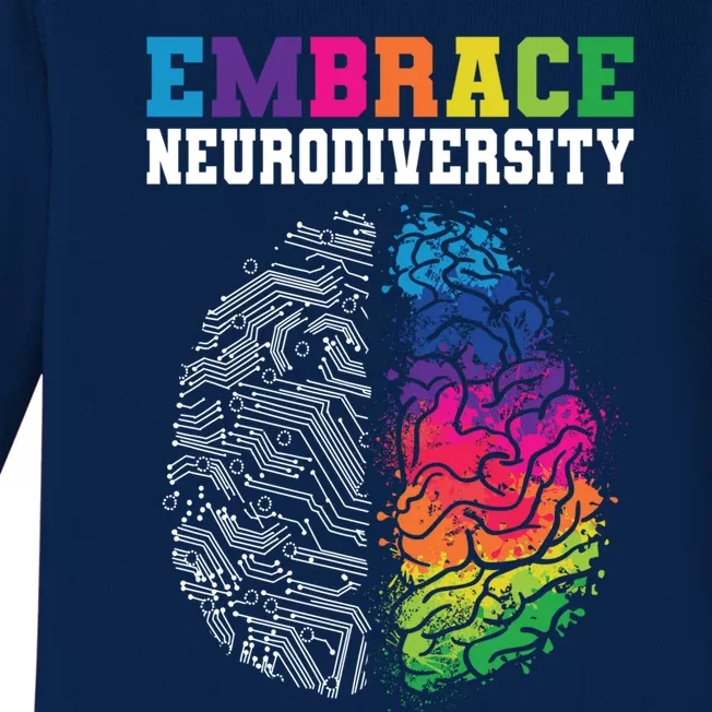 Embrace Neurodiversity Autism Adhd Asd Rainbow Brain Gift Baby Long Sleeve Bodysuit