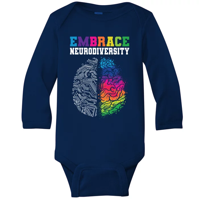 Embrace Neurodiversity Autism Adhd Asd Rainbow Brain Gift Baby Long Sleeve Bodysuit