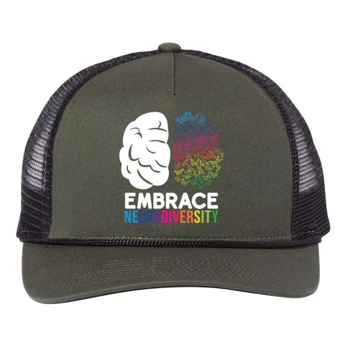 Embrace Neurodiversity Autism Adhd Asd Rainbow Brain Gift Retro Rope Trucker Hat Cap