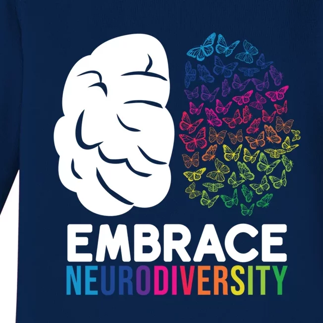 Embrace Neurodiversity Autism Adhd Asd Rainbow Brain Gift Baby Long Sleeve Bodysuit