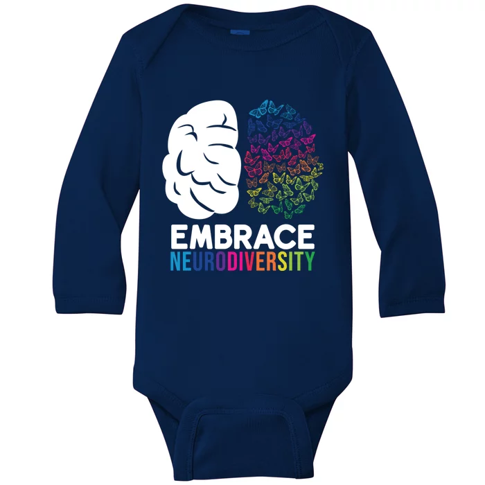 Embrace Neurodiversity Autism Adhd Asd Rainbow Brain Gift Baby Long Sleeve Bodysuit