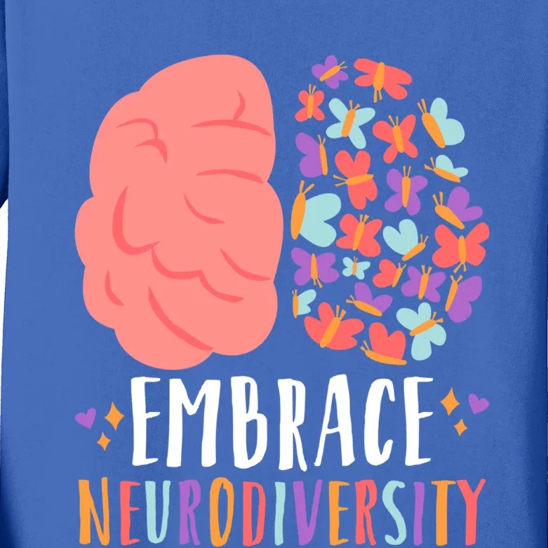 Embrace Neurodiversity Autism Adhd Asd Rainbow Brain Gift Kids Long Sleeve Shirt