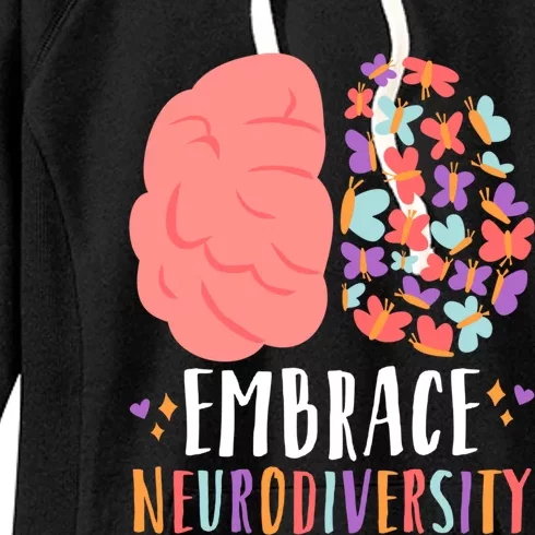 Embrace Neurodiversity Autism Adhd Asd Rainbow Brain Funny Gift Women's Fleece Hoodie