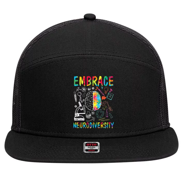 Embrace Neurodiversity Autism Awareness ASD 7 Panel Mesh Trucker Snapback Hat