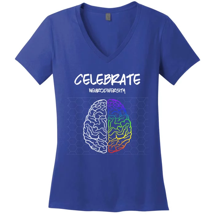 Embrace Neurodiversity Autism Adhd Asd Rainbow Brain Cute Gift Women's V-Neck T-Shirt