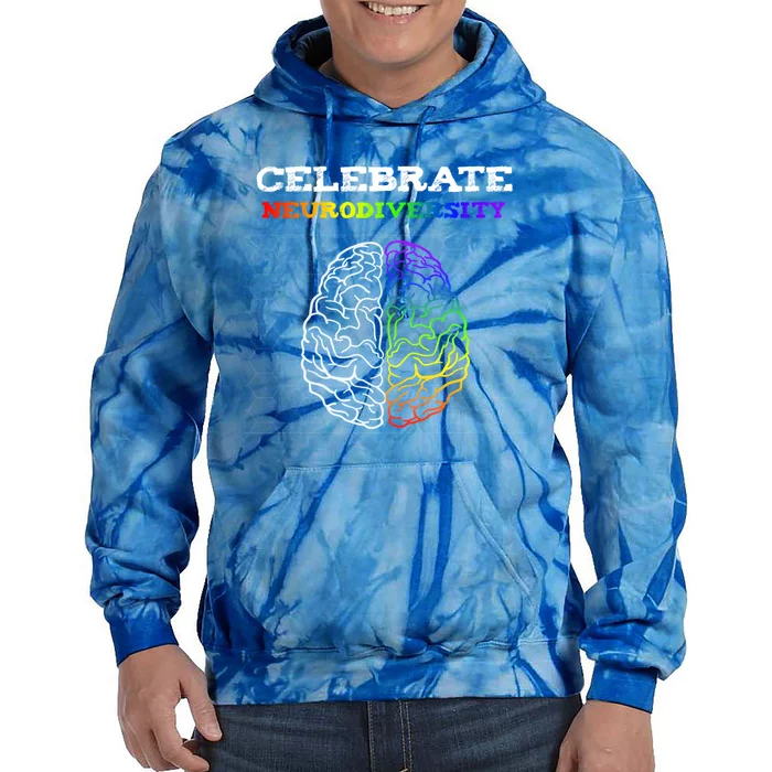 Embrace Neurodiversity Autism Adhd Asd Rainbow Brain Gift Tie Dye Hoodie