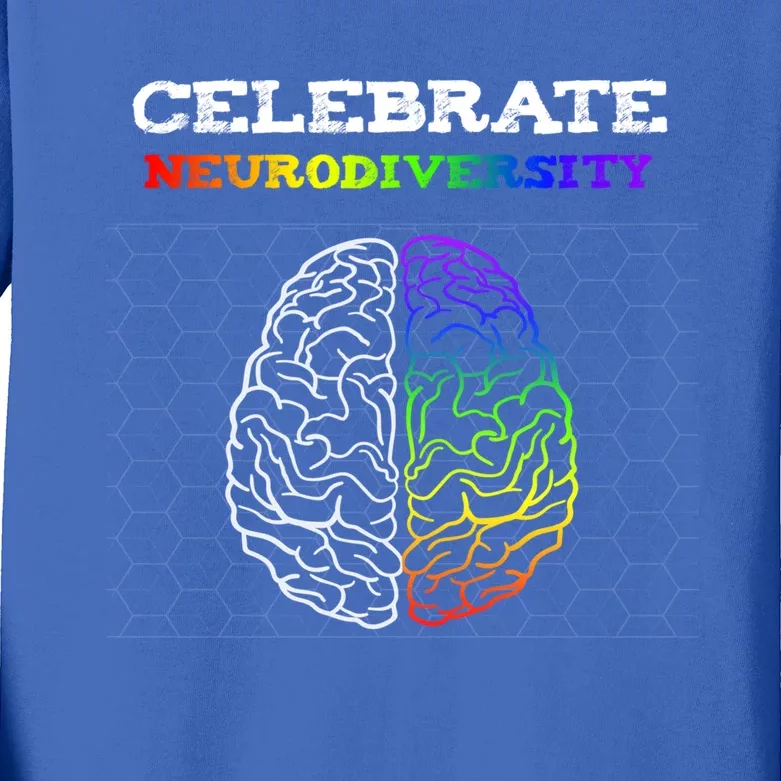 Embrace Neurodiversity Autism Adhd Asd Rainbow Brain Gift Kids Long Sleeve Shirt