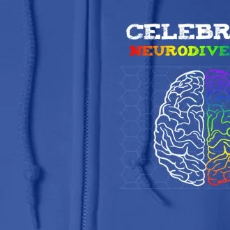 Embrace Neurodiversity Autism Adhd Asd Rainbow Brain Gift Full Zip Hoodie