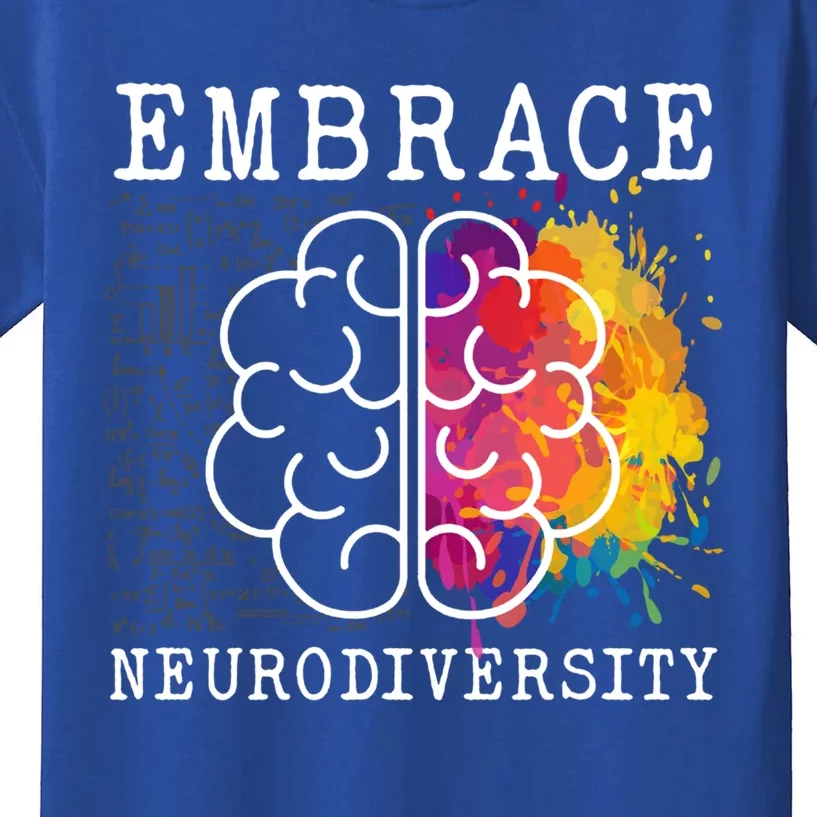 Embrace Neurodiversity Autism Adhd Asd Rainbow Brain Gift Kids T-Shirt