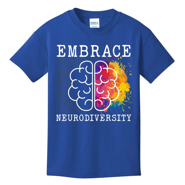 Embrace Neurodiversity Autism Adhd Asd Rainbow Brain Gift Kids T-Shirt