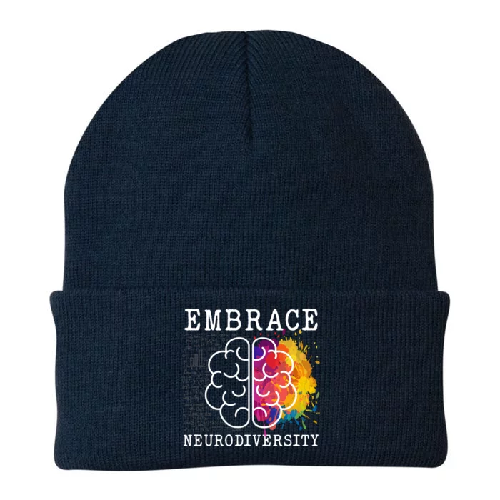 Embrace Neurodiversity Autism Adhd Asd Rainbow Brain Gift Knit Cap Winter Beanie